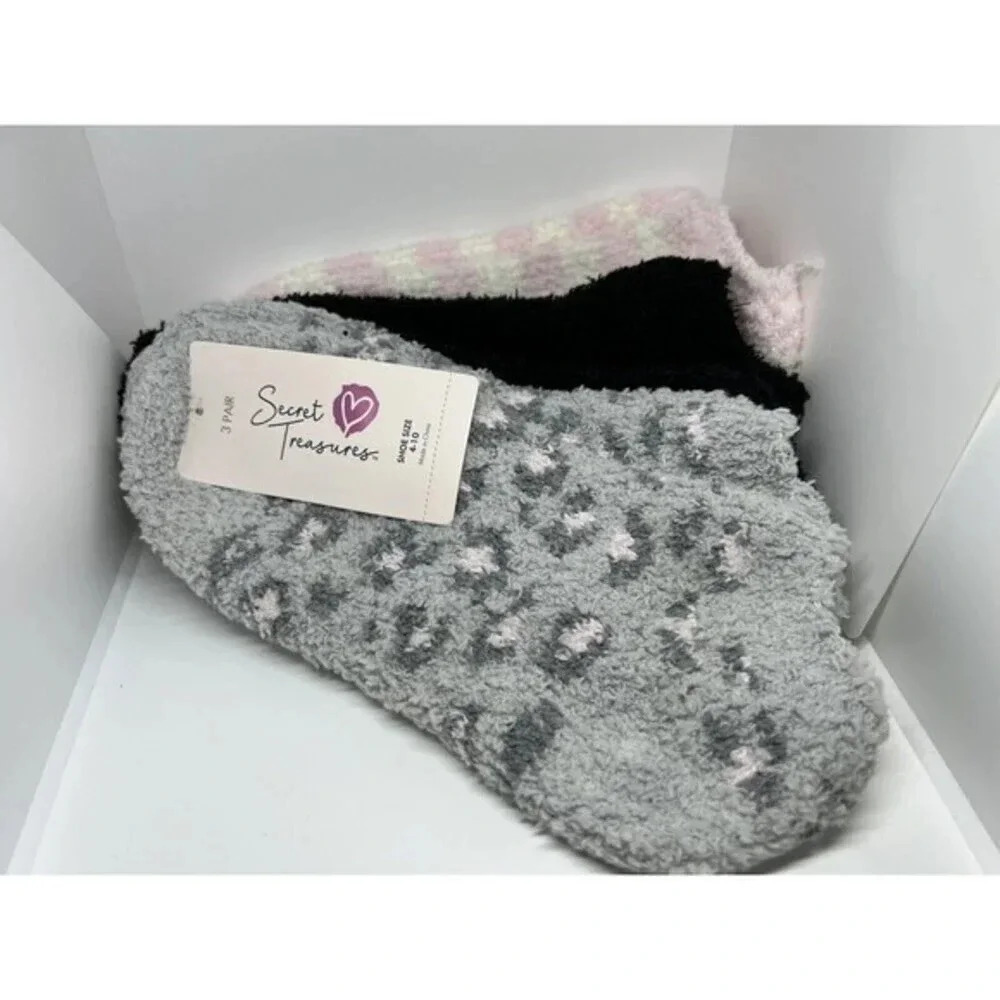 Secret Treasures‎ Women's Leopard Low Cut Cozy Socks, 3 Pair Shoe Size 4-10​​​